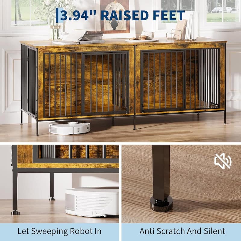 79" Heavy Duty Double Dog Crate Furniture for Medium/ Large Dogs