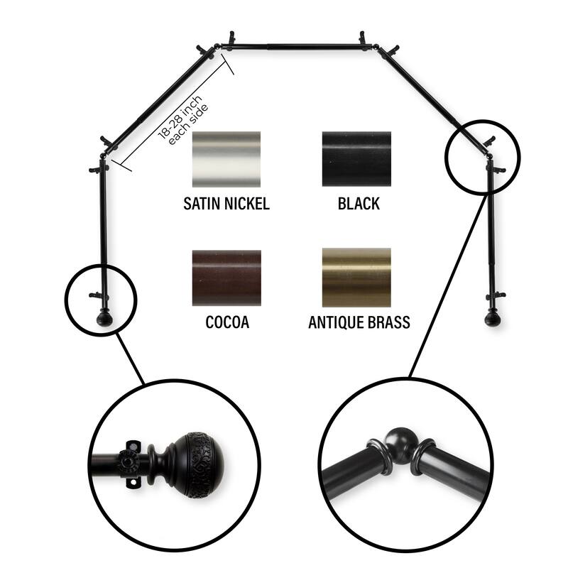 InStyleDesign 13/16" Nadine 5-Sided Bay Window Curtain Rod (18-28 inch each side) - Black