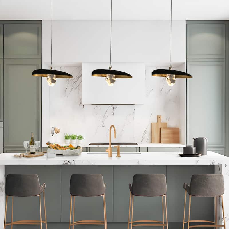 Modern LED 1-Light Pendant Crystal Industrial Island Lights for Kitchen Island - Black