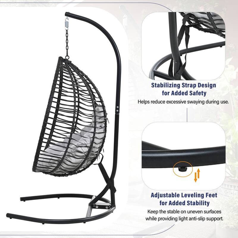 Hanging Hammock Chair with Stand, Rattan Design & Plush Cushion