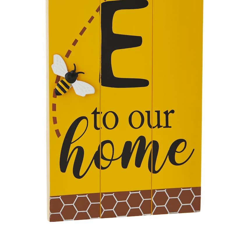 Glitzhome 42"H Solid Wood WELCOME Porch Sign with Bee or Butterfly Outdoor Decor