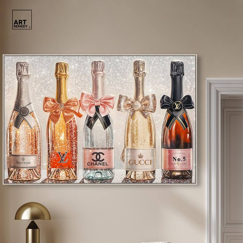 Champagne Bottles Glitz Canvas by Art Remedy