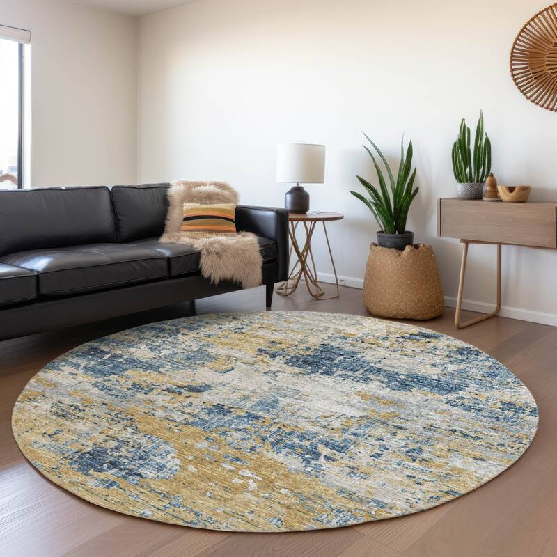 Premium Washable Super Soft Abstract Modern Mayfield Rug - Blue - 8' x 8' - Round