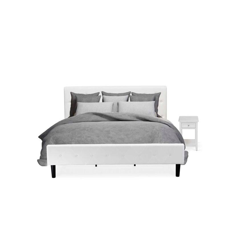 Bed Set - 2 Piece Velvet Bed Frame & Nightstand - Tufted Headboard - Elegant Bedroom Furniture