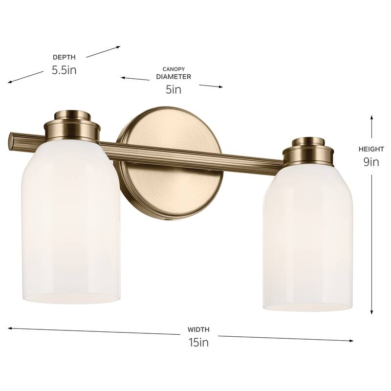 Kichler Lighting Shae 15" 2-Light Vanity Light with White Opal Glass in Champagne Bronze