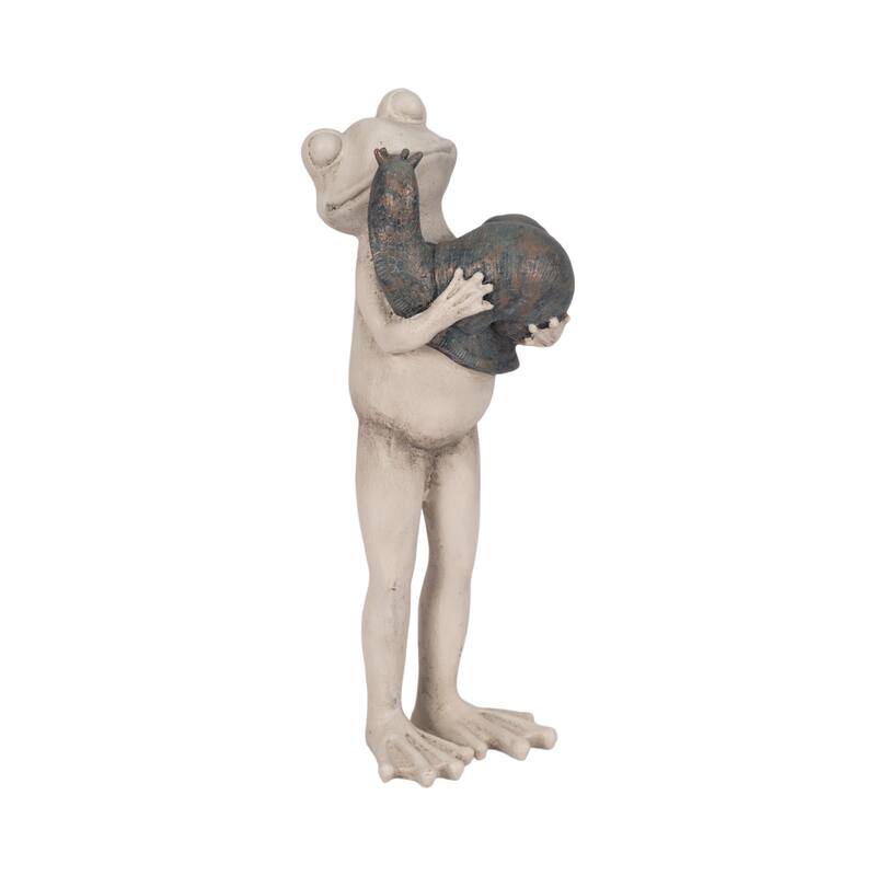 Sagebrook Home 12" Frog And Snail Hug Statue, Grey Polyresin and Metal