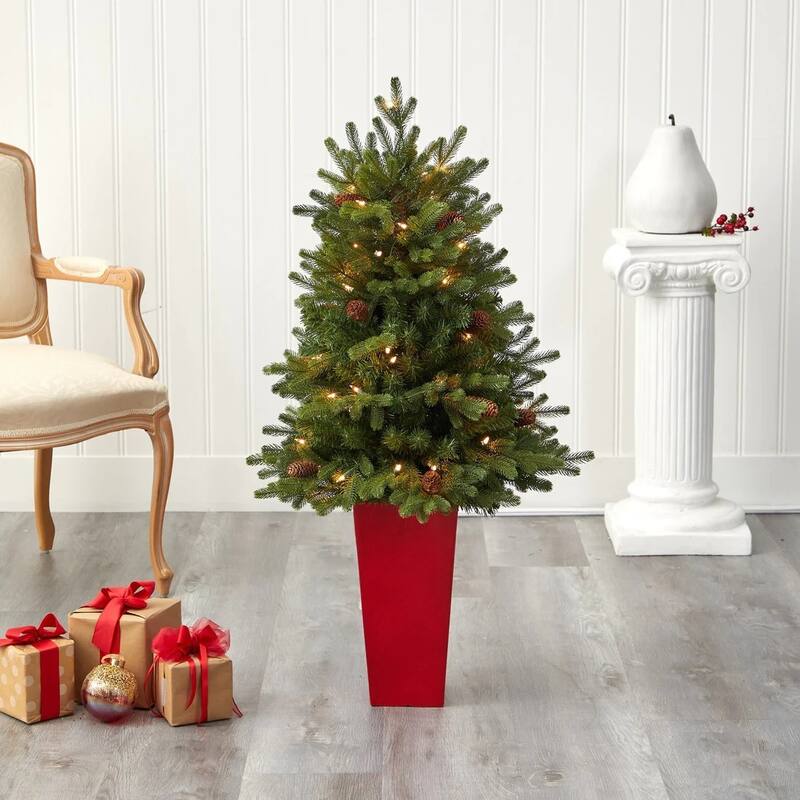 Pre-Lit Yukon Mountain Fir Artificial Potted Christmas Tree - 3.5' - Clear Lights - 3.5 Foot