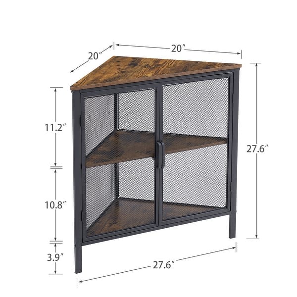 dimension image slide 0 of 3, Javlergo Corner Table Modern Triangle 3-tier Storage Shelf with 2 Doors for Living Room Bedroom Office