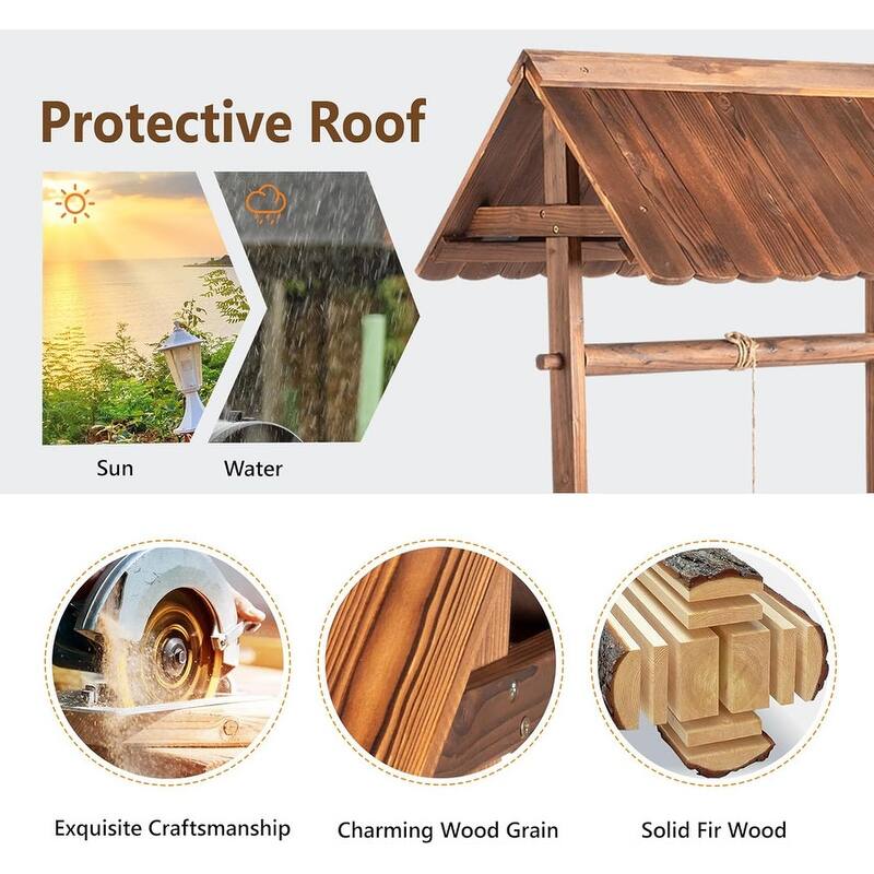 Wooden Wishing Well Outdoor Planters,Rustic Flower Pot Home Decor for Outside Patio Garden