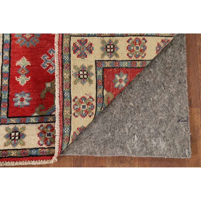 Red Geometric Kazak Oriental Foyer Rug Hand-Knotted Wool Carpet - 1'11" x 3'1"
