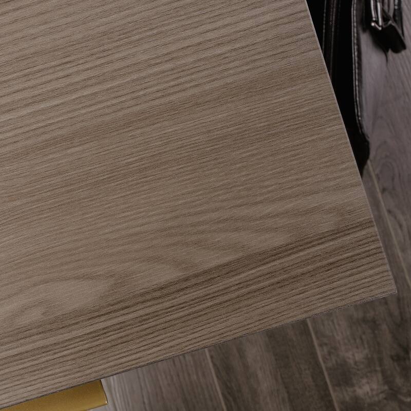 Wood L-Shaped Desk with Open Storage, Brown