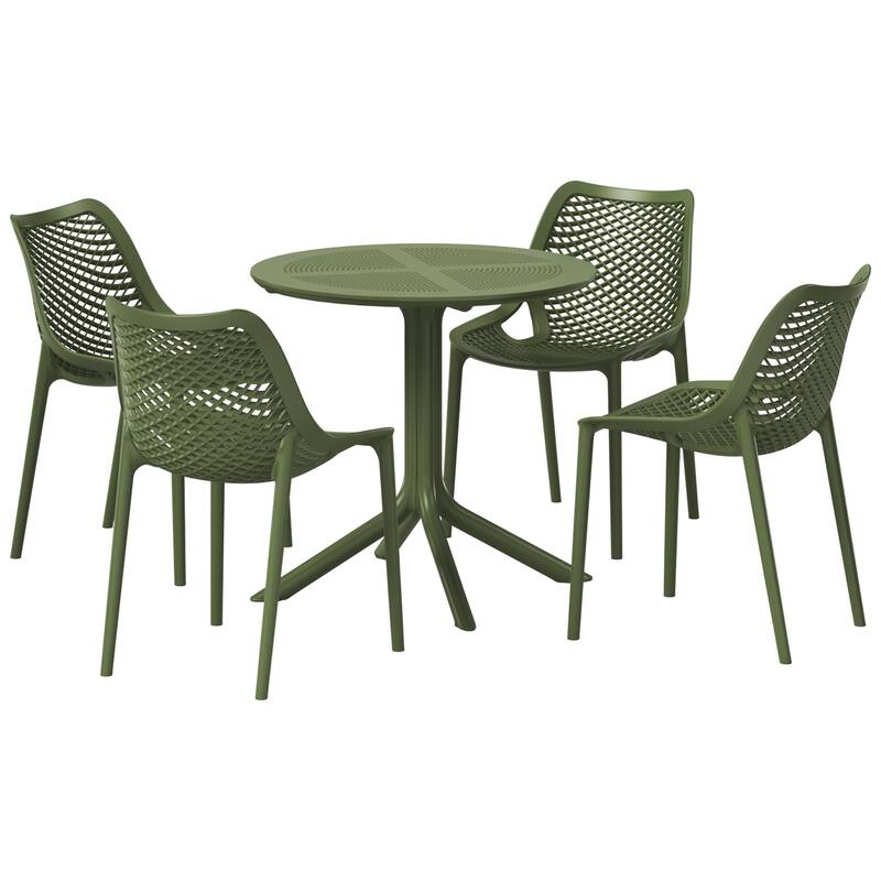 Frond and Form 4-Person Outdoor Round Dining Set - Olive Green