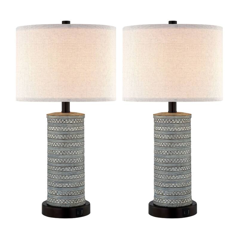 KAWOTI 23” Touch Control Table Lamp Set with USB Ports, Bulbs - W12" * H23"