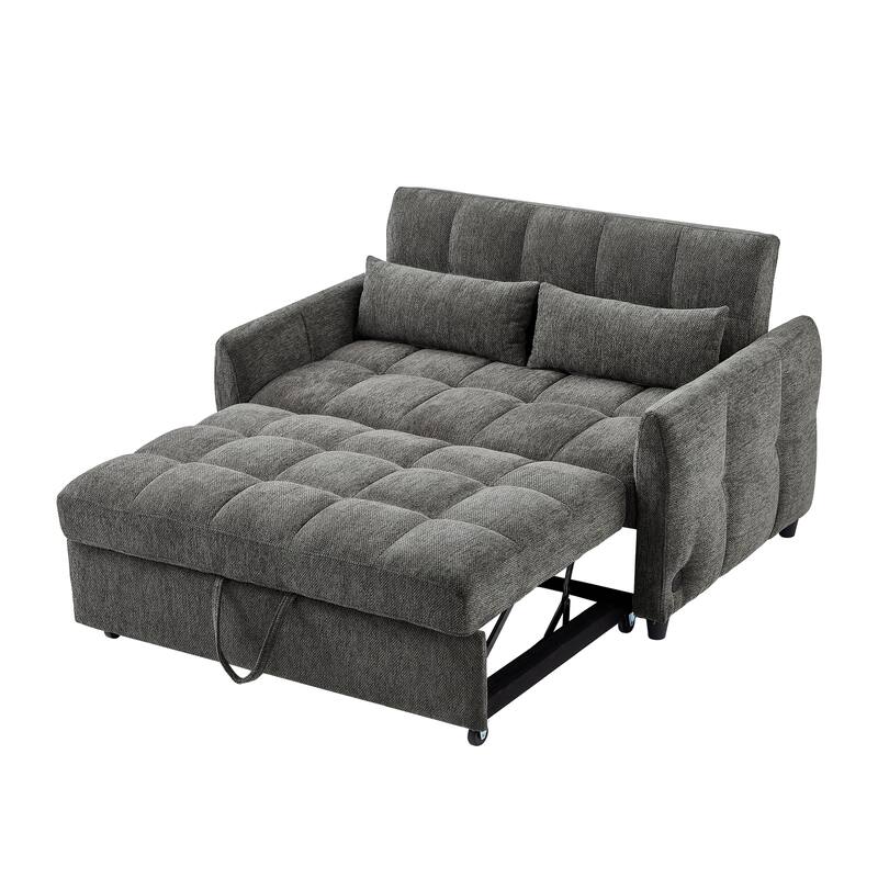 Anmytek 52.8" Modern Multi-Functional Tufted Loveseat Sleeper Sofa Adjustable Backrest 3 USB Ports 2 Lumbar Pillows