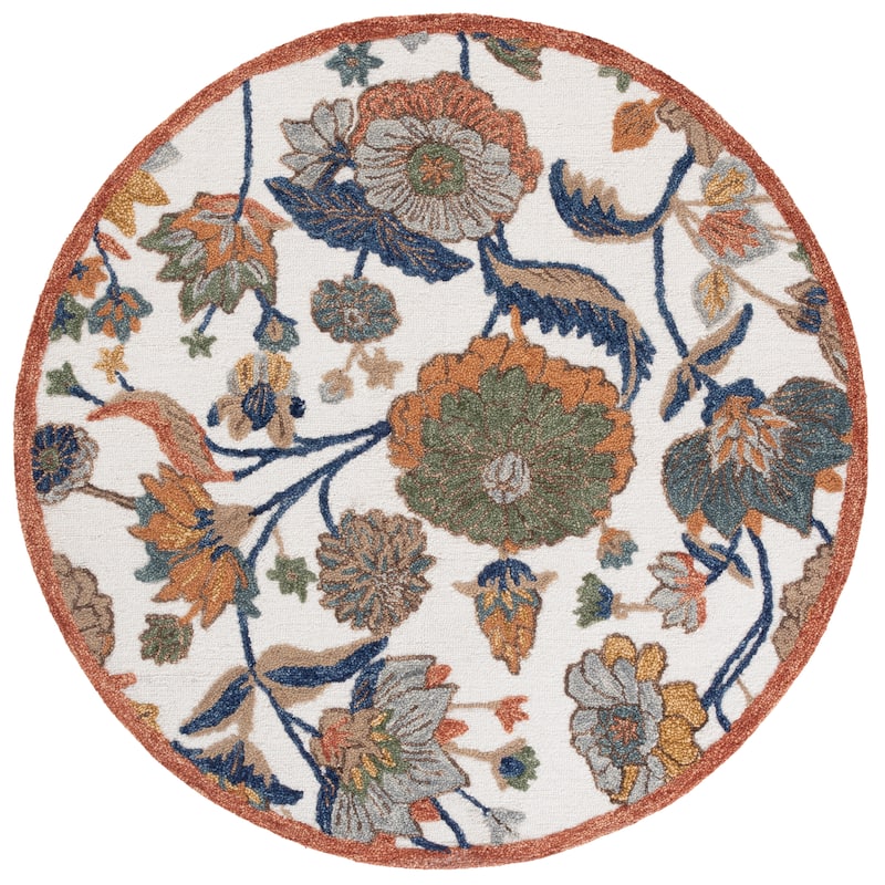 SAFAVIEH Handmade Jardin Rusa Country Floral Wool Rug - 6' Round - Ivory/Green