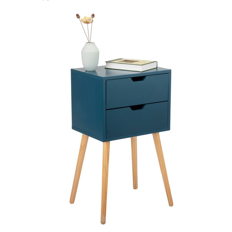 Set Of 2 Nightstand With 2 Drawers, Mid Century Wood Bedside Tables Living Rooms, Sofa Side End Table