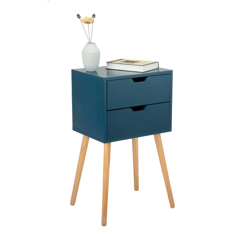Set of 2 Mid Century Wooden Nightstand with 2 Drawers