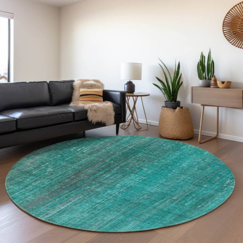Premium Washable Super Soft Solid Abstract Mayfield Rug - Teal - 8' x 8' - Round