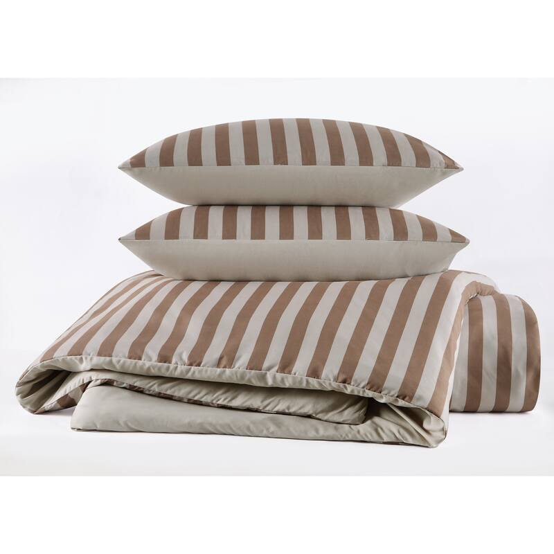 Truly Soft Weston Stripe 3 Piece Comforter Set - Full - Queen - Brown