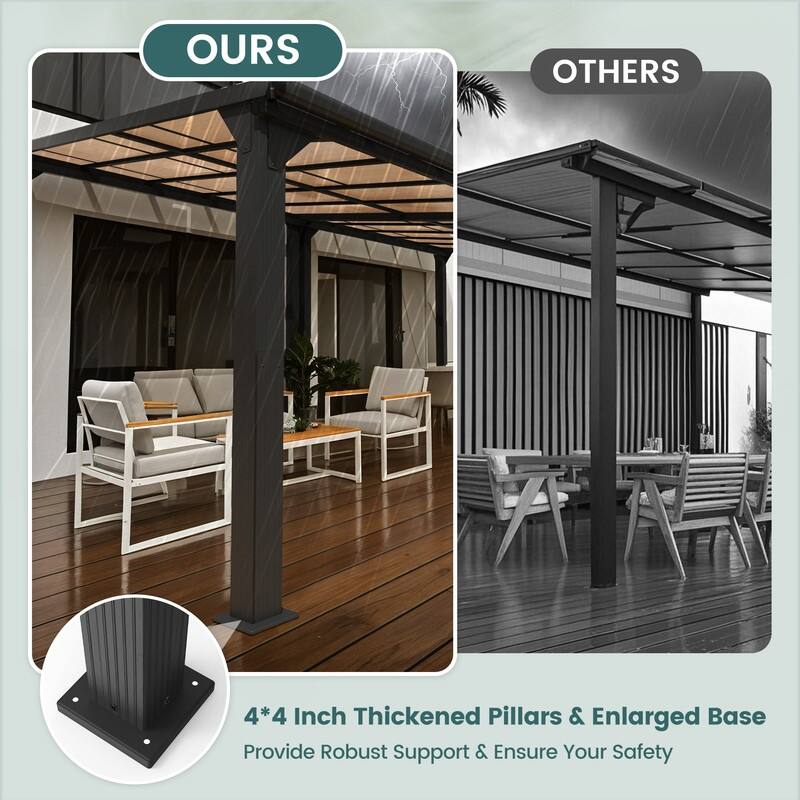Hardtop Outdoor Gazebo Pergola Aluminum Framed with Sloping Pitched Roof for Garden, Patio, Backyard