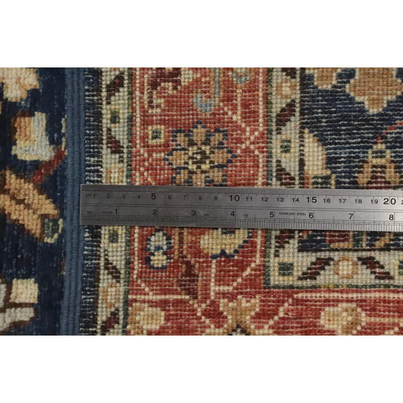 Hand Knotted Oriental 100% Wool Carpet Traditional All-Over Navy Blue & Blues Ziegler Runner Rug - 11' 7'' X 2' 5''