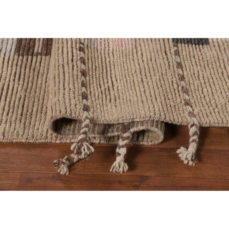 All-Over Checkered Moroccan Area Rug Handmade Wool Carpet - 8'9"x 11'11"