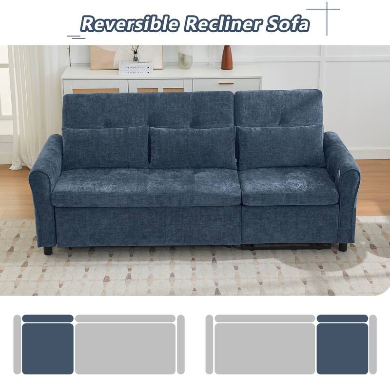 Roomfitters 2-in-1 Sofa Bed with Reversible Recliner, Three-Seater Convertible Couch for Living Room