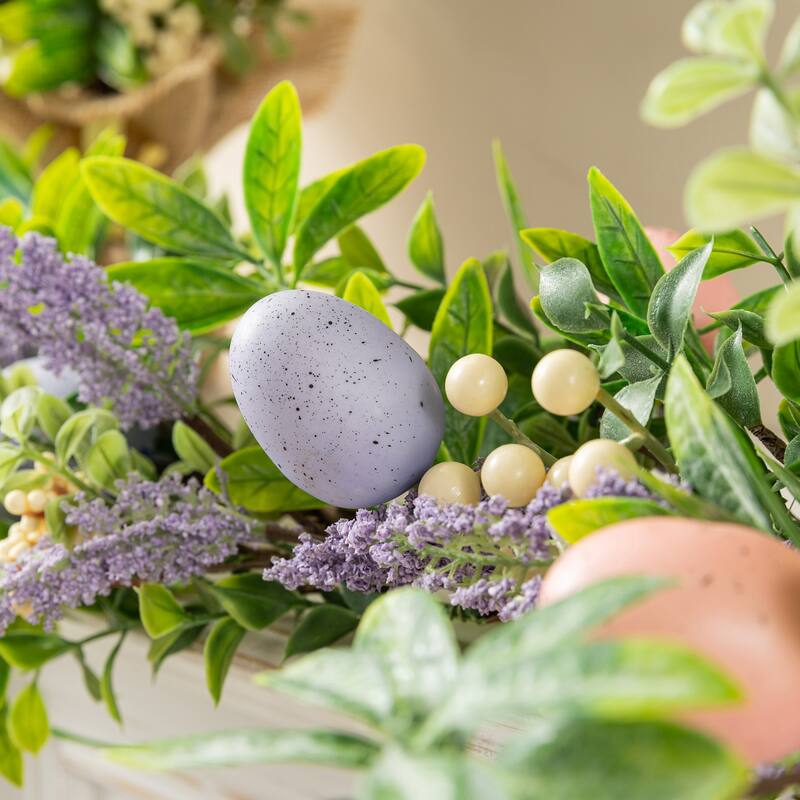 Glitzhome 72"L Easter Egg Flower Berries Lavender Garland
