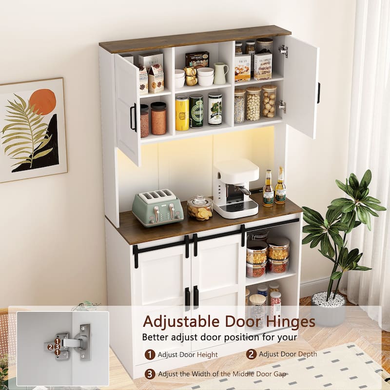 Kitchen Pantry Storage Cabinet Bar Cabinet White Sideboard wCharging Ports