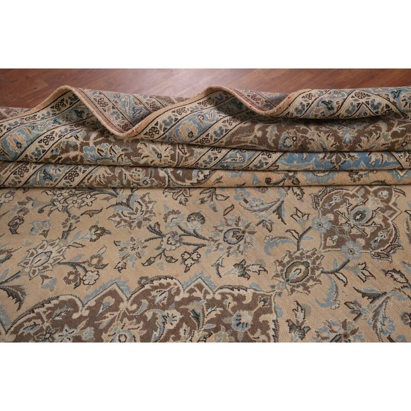 Traditional Mashad Vintage Persian Large Rug Handmade Pink Wool Carpet - 10'0" x 16'2"