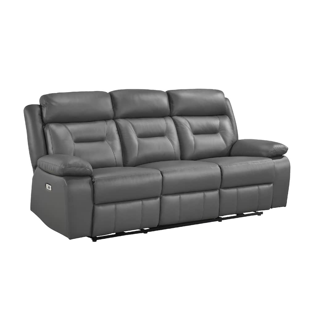 Conia Power Double Recliner Sofa, Dark Gray Leather, USB, 87 Inch