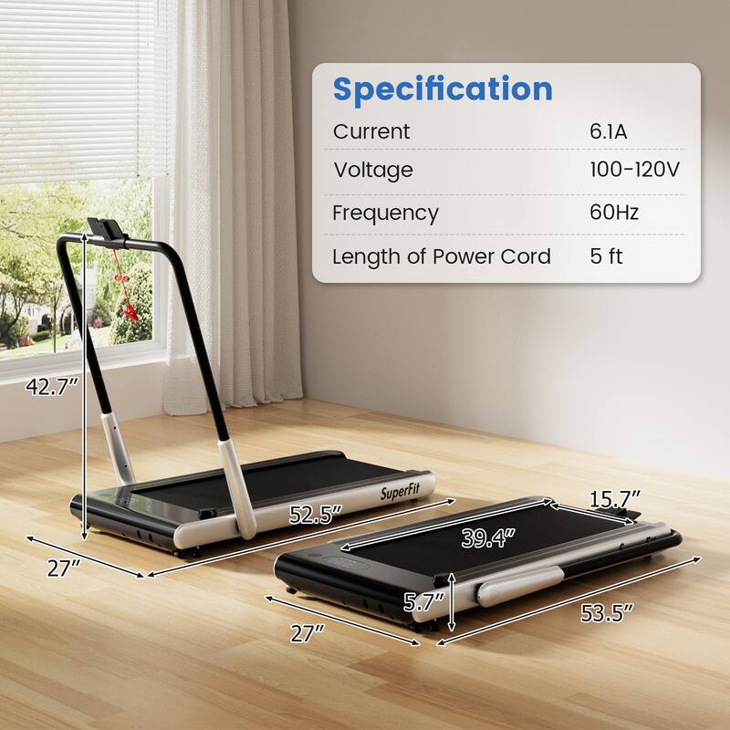 3-in-1 Metal Folding Treadmill with Smart Apps Remote Control and LED Display - 52.5" x 27" x 42.7" (L x W x H)