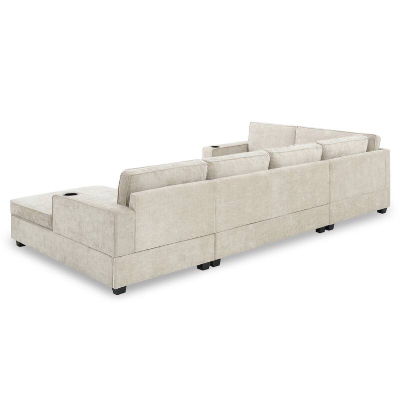 119" U-Shaped Chenille Sectional Sofa with Chaise and Cup Holders