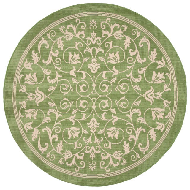 SAFAVIEH Courtyard Clarine Indoor/ Outdoor Waterproof Patio Backyard Rug - 6'7" x 6'7" Round - Olive/Natural