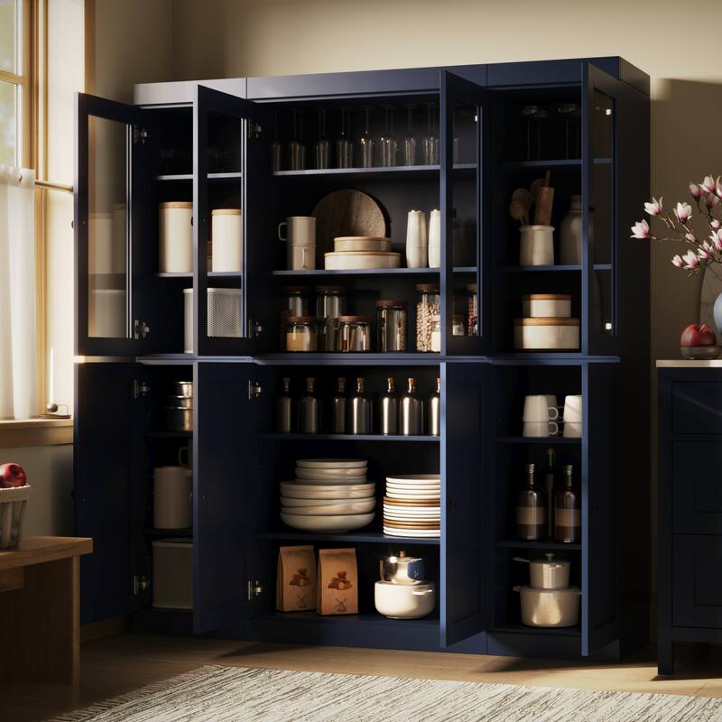 Palace Imports 100% Solid Wood 65" Pantry Cabinet with Clear Glass, Shaker Doors and Adjustable Shelves