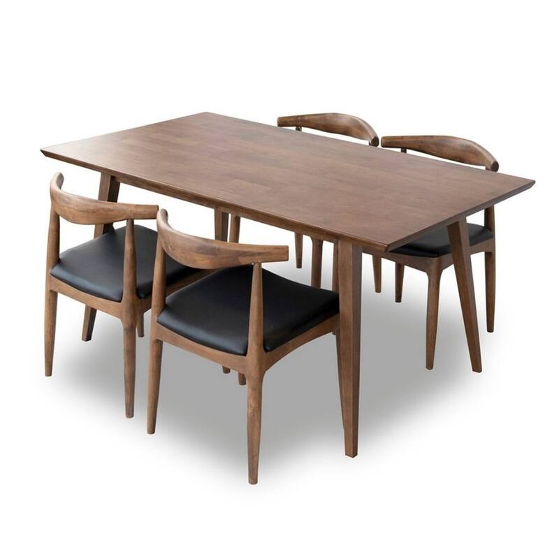 Benedetta 5-Piece Mid-Century Modern Dining Set with 4 Faux Leather Dining Chairs in Black