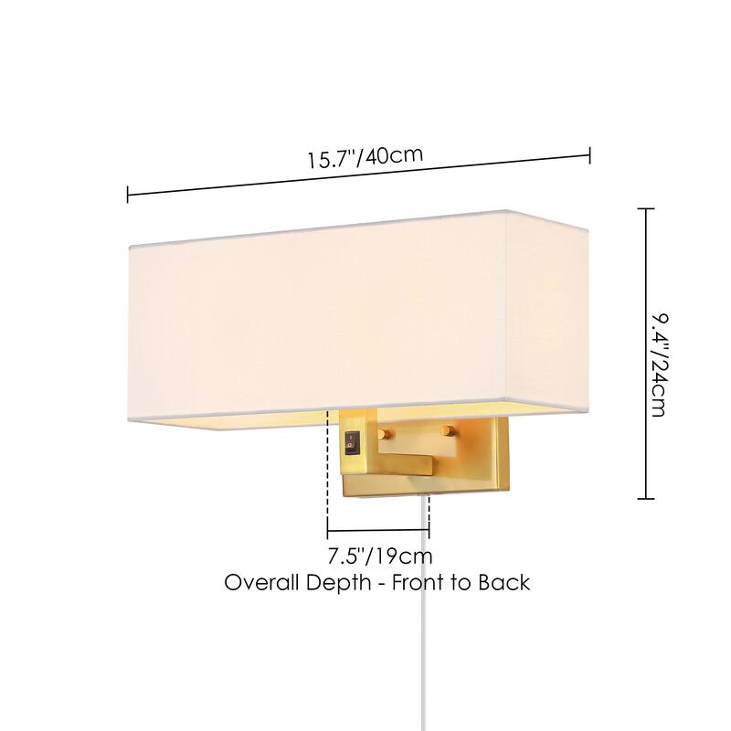 2-Light Modern Transitional Metal & Fabric Wall Sconce with Soft Fabric Shade for Bedroom & Living Room - 2 Light