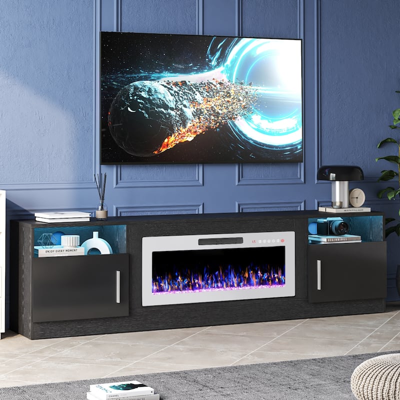 Bossin 80" Fireplace TV Stand with 36" Electric Fireplace, TV Stand for TVs Up to 90", 16 Colors LED Lights/Entertainment Center