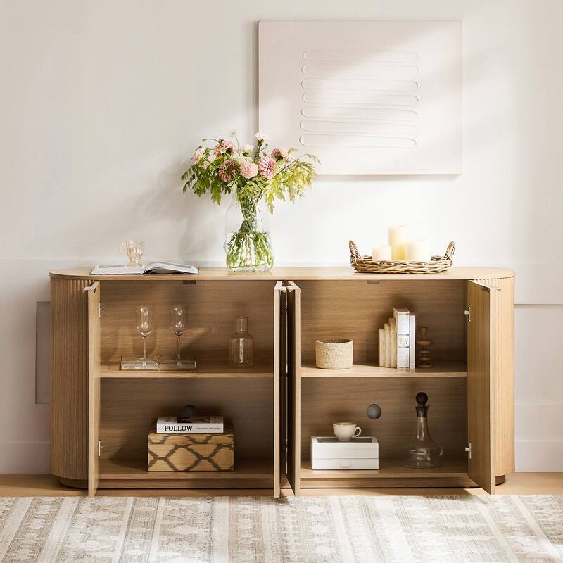 Spruce & Spring 70-inch Wide Modern Sideboard Cabinet with Semi-Cylindrical Columns