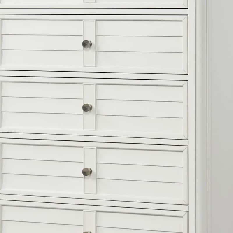 Kyna Tall Dresser Chest, 5 Drawers, Classic Antique White Solid Wood