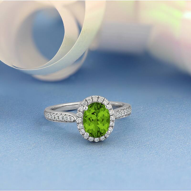 Auriya 1 9/10ct Fancy Oval Peridot Halo Diamond Engagement Ring 1/4ctw 14k Gold