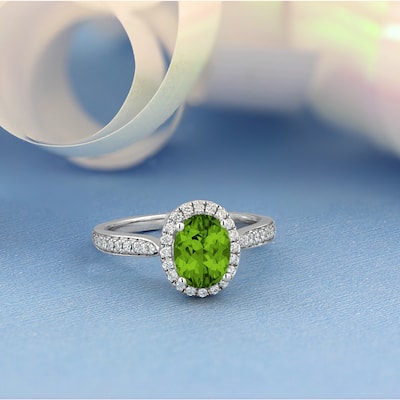 Auriya 1 9/10ct Fancy Oval Peridot Halo Diamond Engagement Ring 1/4ctw 14k Gold