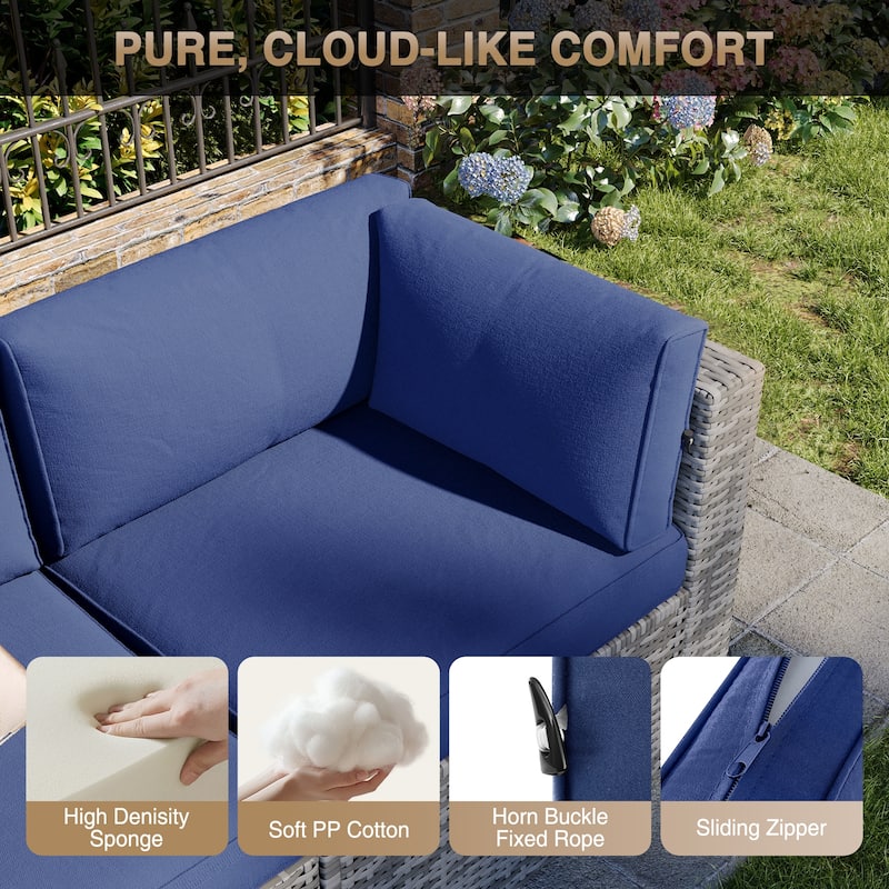 AOXUN Wicker Rattan Outdoor Sectional Sofa Set with Coffee Table