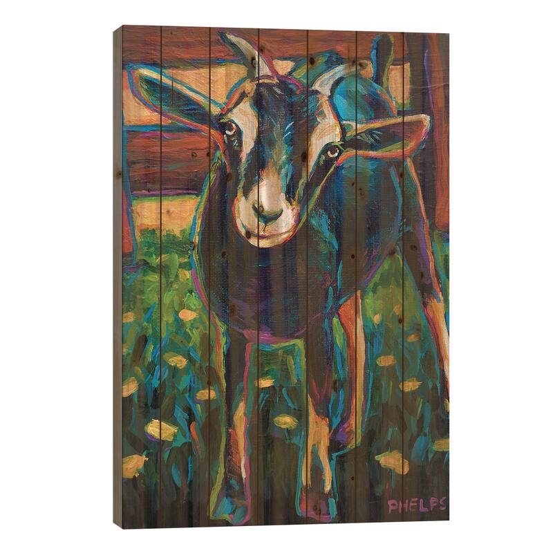 Black Goat Print On Wood by Robert Phelps - Multi-Color - 40x26x1.5