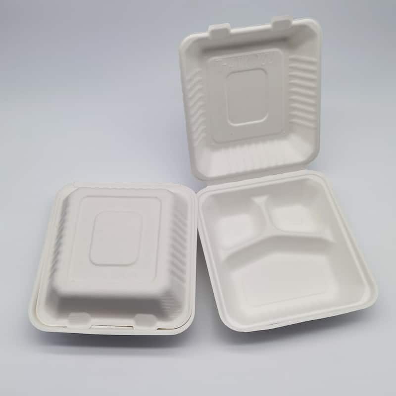200-Count 3-Compartment Hinged White Take Out Containers - 9"