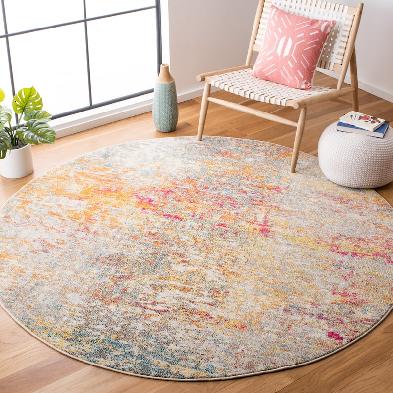 SAFAVIEH Madison Loane Modern Abstract Rug - 10' x 10' Round - Grey/Turquoise