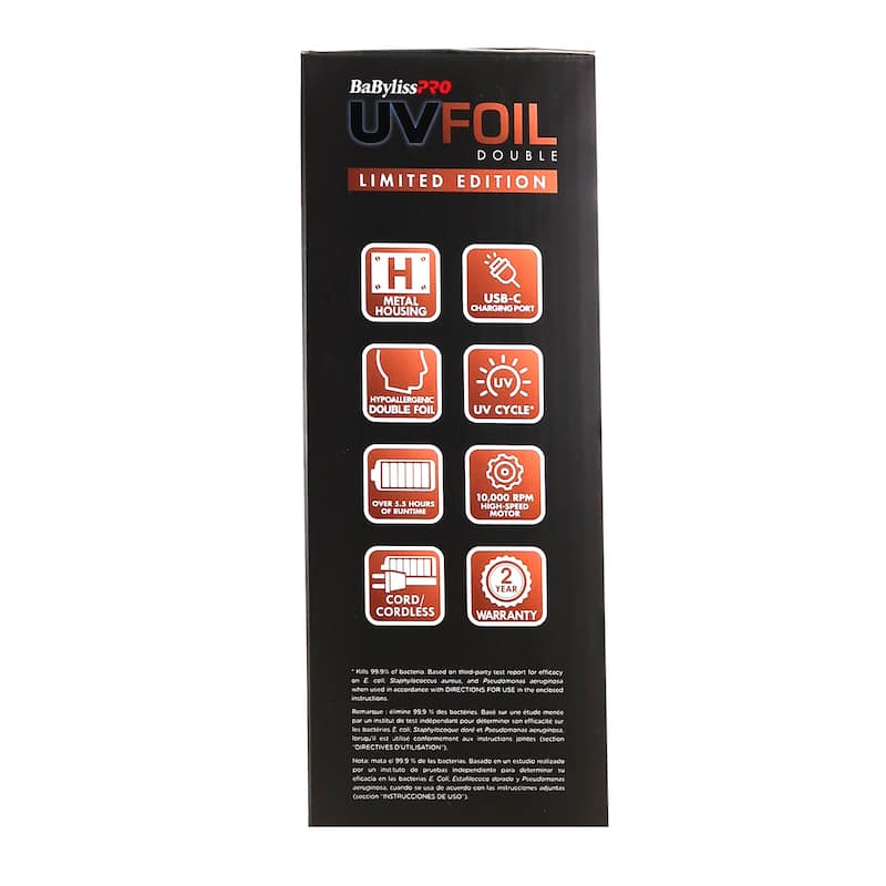 BaByliss Pro LIMITED EDITON UVFOIL UV-Disinfecting Metal Double Foil Shaver #FXLFS2RG (Rose Gold) + Fade Brush + 9" Comb