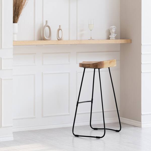 slide 2 of 50, MH London Romboss Handmade Mango Wood Saddle Seat Bar Stool - 20" x 14.25" x 30" Natural