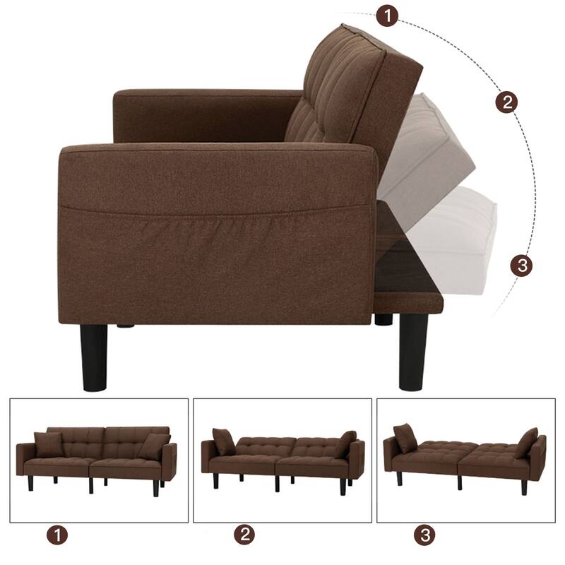 AVAWING 74" Modern Tufted Convertible Futon Sofa Bed with 2 Pillows