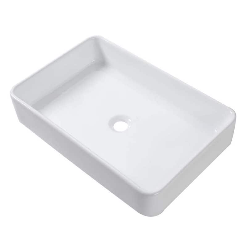 24 in. x 16 in. Bathroom Vessel Sink Modern Rectangle Bathroom Above in White Basin - 24" L x 16" W x 5" H